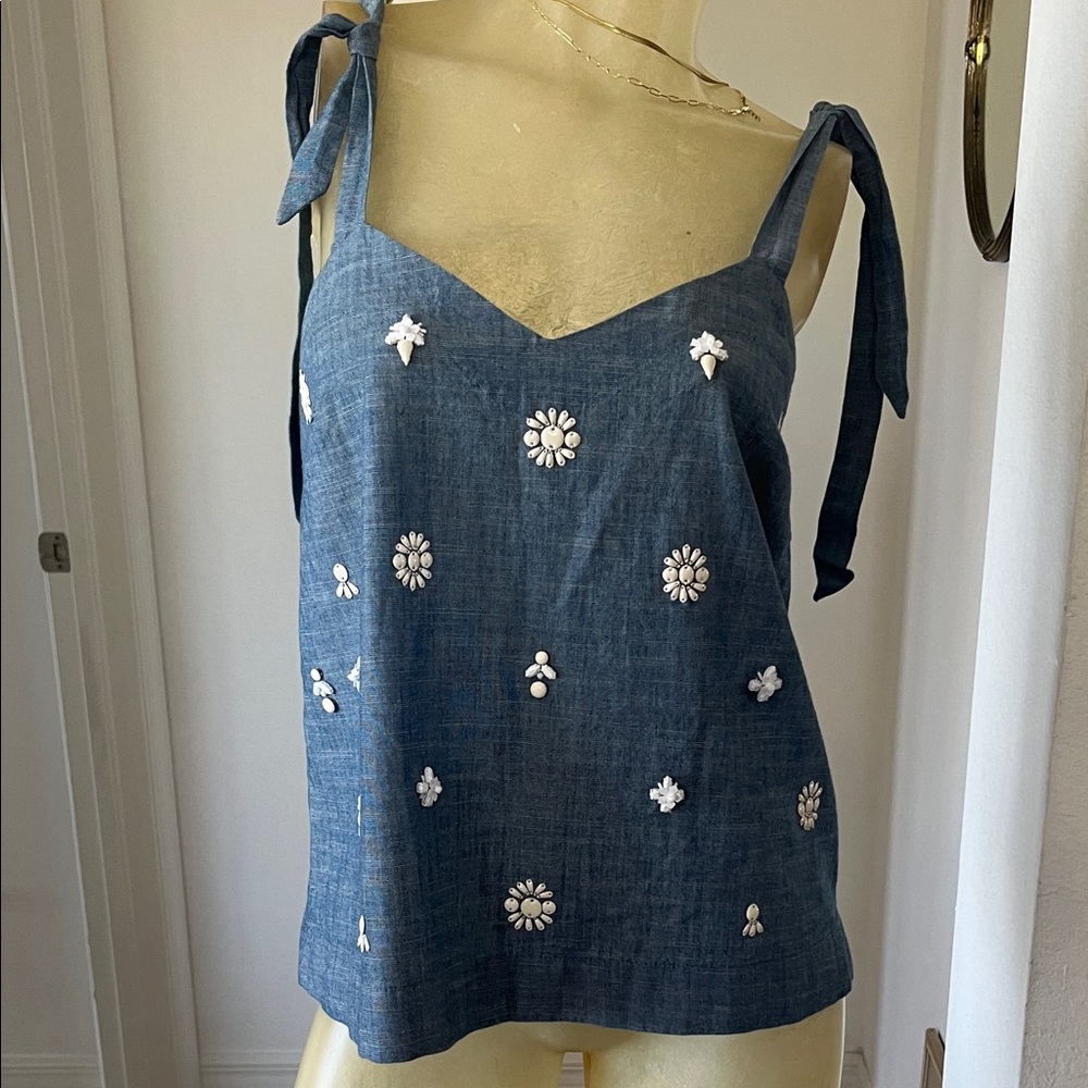 Adorable J. Crew Embellished Chambray Top